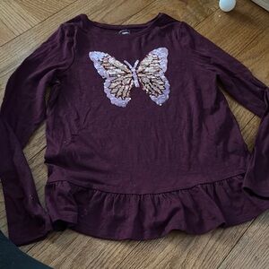 Sonoma Burgundy Long Sleeve Tee with Sequin Butterfly